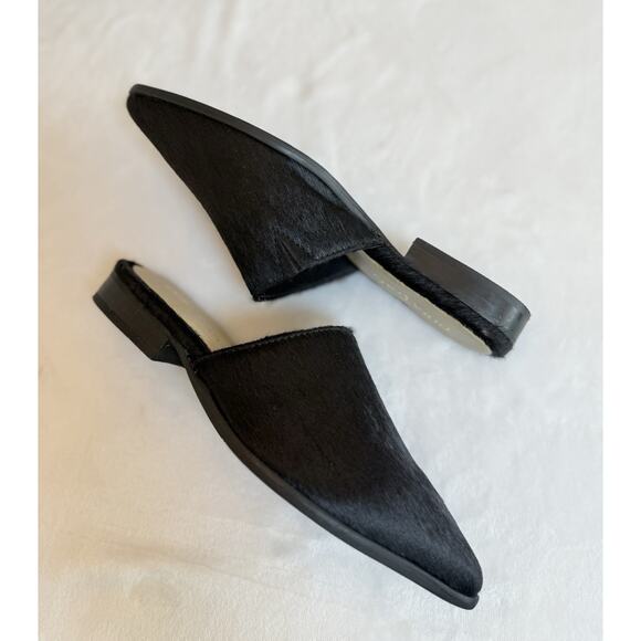 Diba True Women’s Sz 7 Black High Up Calf Hair Slip-on Mule Flats Dress Shoe - Picture 3 of 10